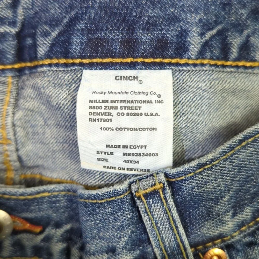 Cinch Jeans Mens 40x34 Fits 39x33 Blue Western Denim White Label Straight Cowboy